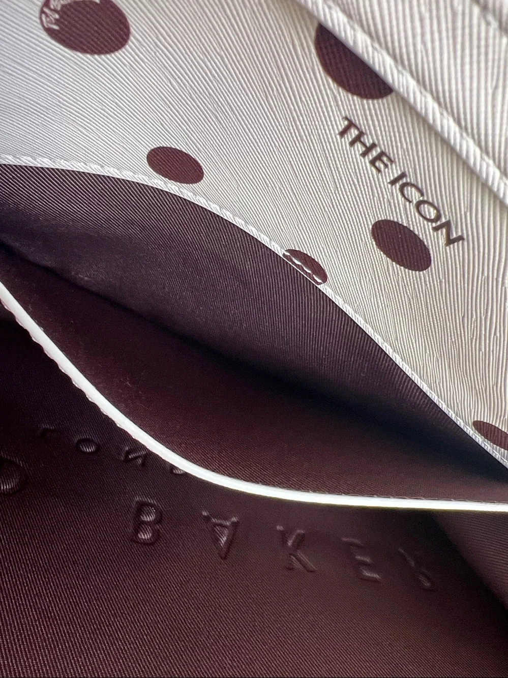 TED BAKER London Icon Polka Dot Saffiano tote shopper brown / cream NWT